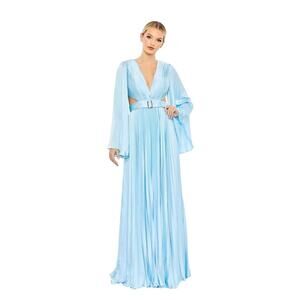 Mac Duggal 26732 Light Blue Long Sleeve Pleated Charmeuse Gown Size 4 $598